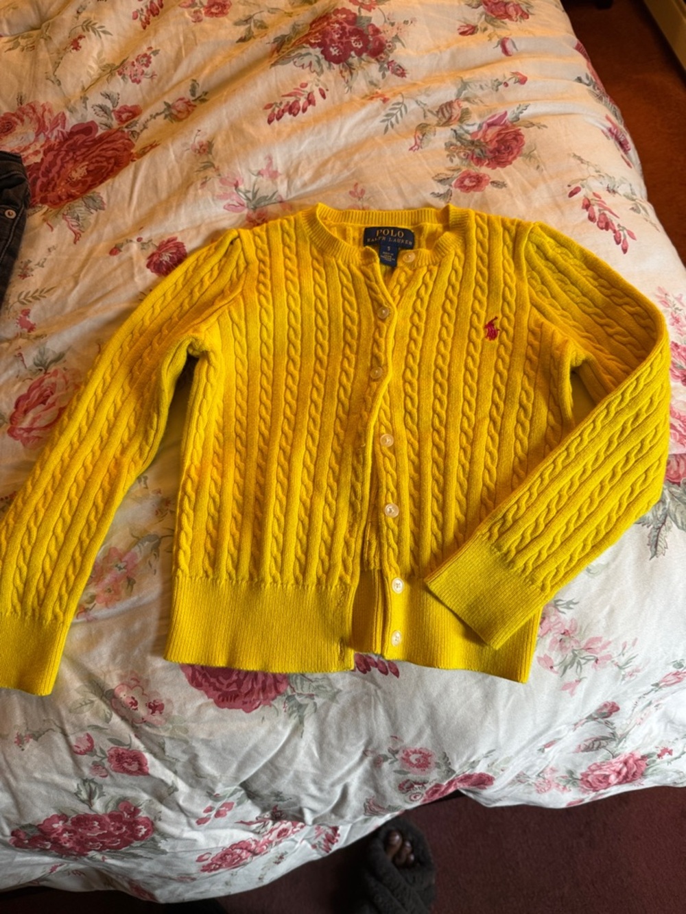 Ralph Lauren Yellow Cable-Knit Cotton Cardigan